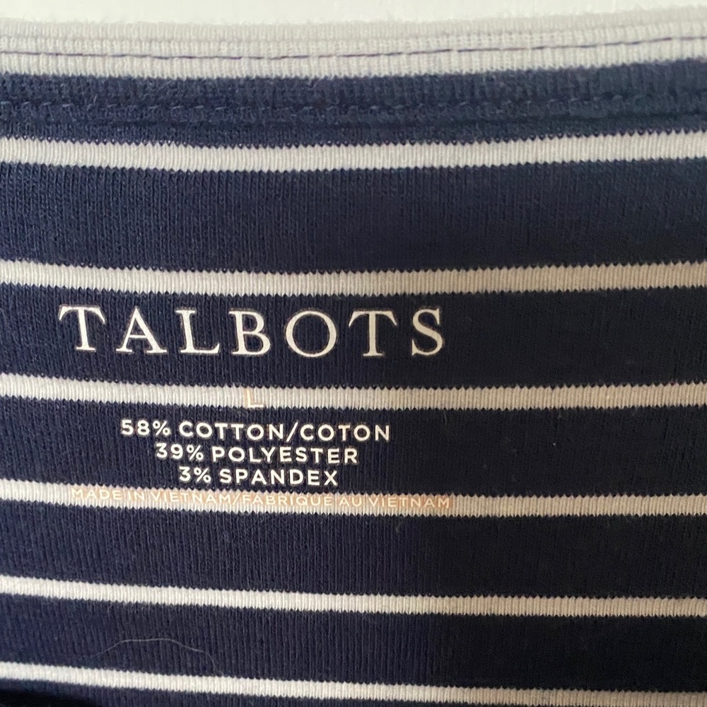 Talbots Women's Long Sleeve Top in Navy and White Stripes - Picture 2 of 6